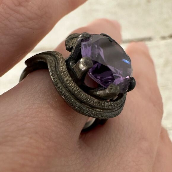 Vintage Sterling Taxco Amethyst Modernist Ring - Picture 3 of 10